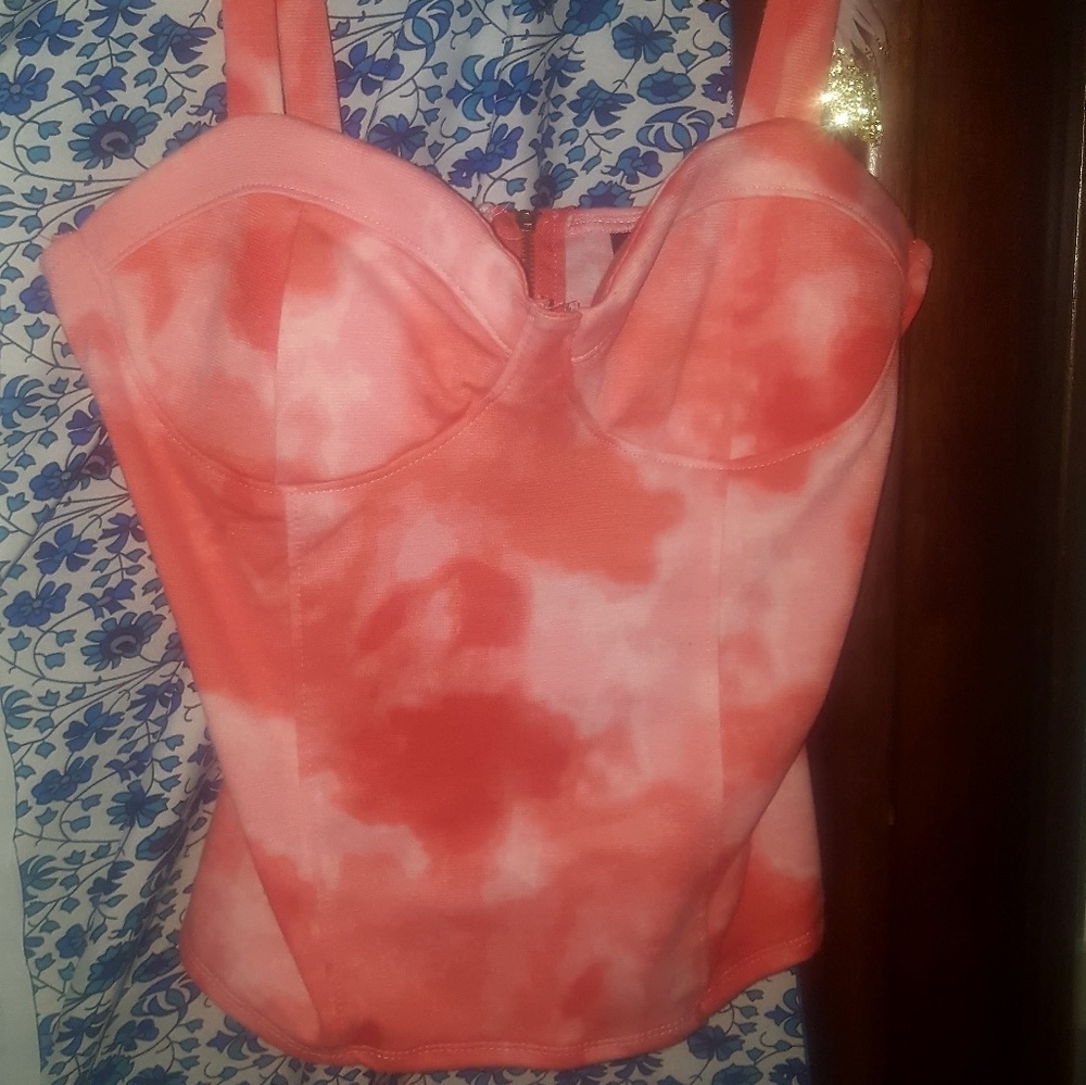 Coral and white top